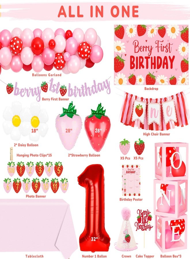 Kriyokiaa Berry First Birthday Decor Strawberry 1st Birthday Decorations for Girls with Balloon Arch, Highchair Banner Strawberry Theme Backdrop, Photo Banner, Cake Topper - Image 2
